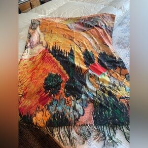 New Van Gogh Red Vineyard & Women picking Olives Cashmere like large shawl Scarf